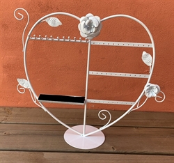 Smykkestativ - hjerteformet med roser (hvidt)