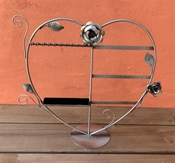 Smykkestativ - hjerteformet med roser (stål)
