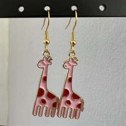 Giraf lyserød med røde prikker - øreringe